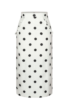 MILA PENCIL SKIRT - White w black dots