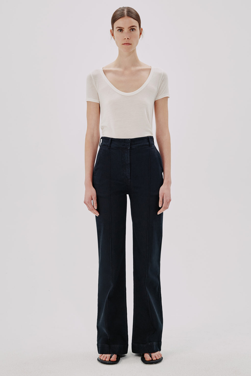 High Waisted Denim Trouser - Over Dye Black