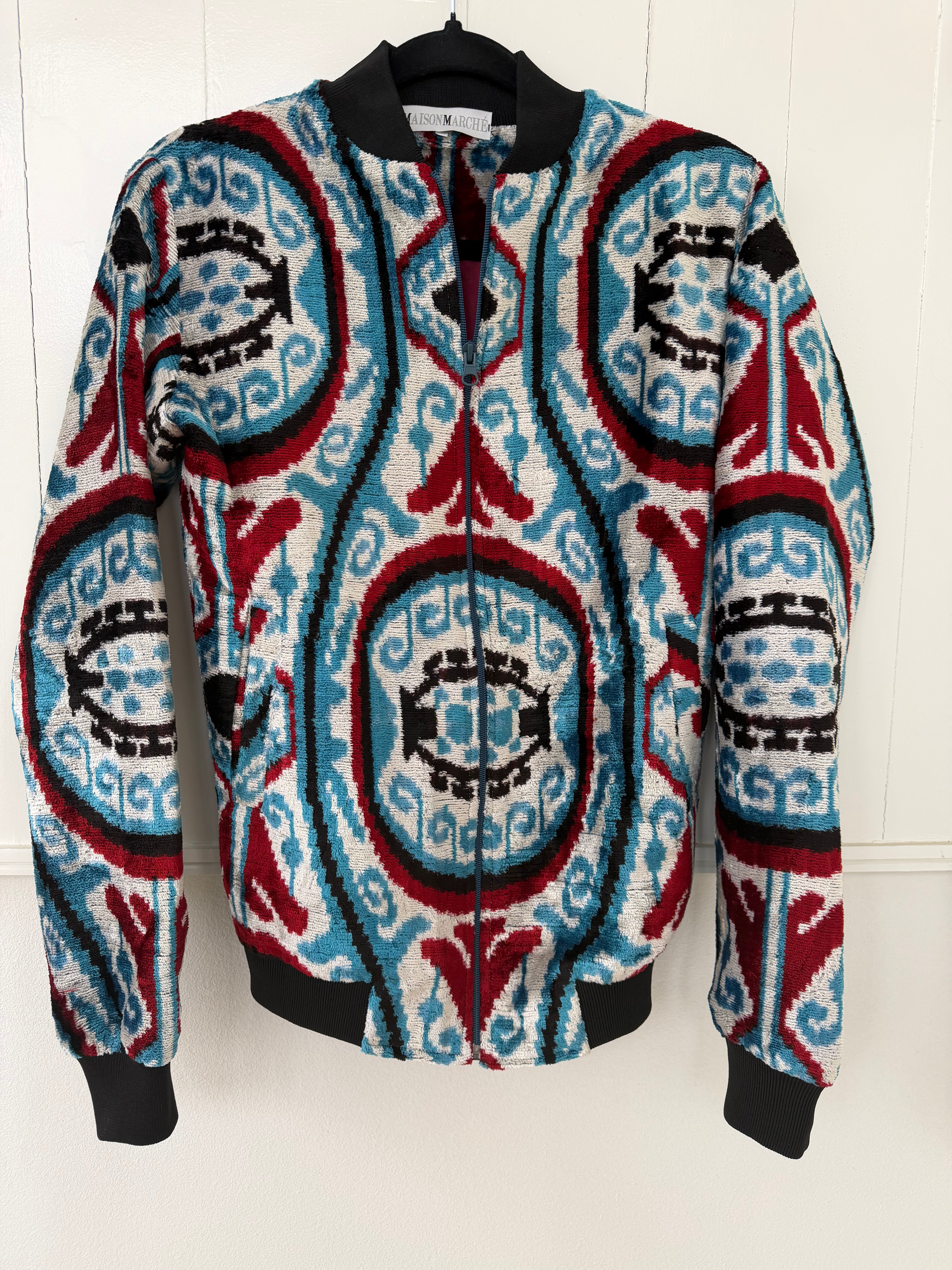 Lightweight Sarah "carpet jacket" red, turquoise & ivory