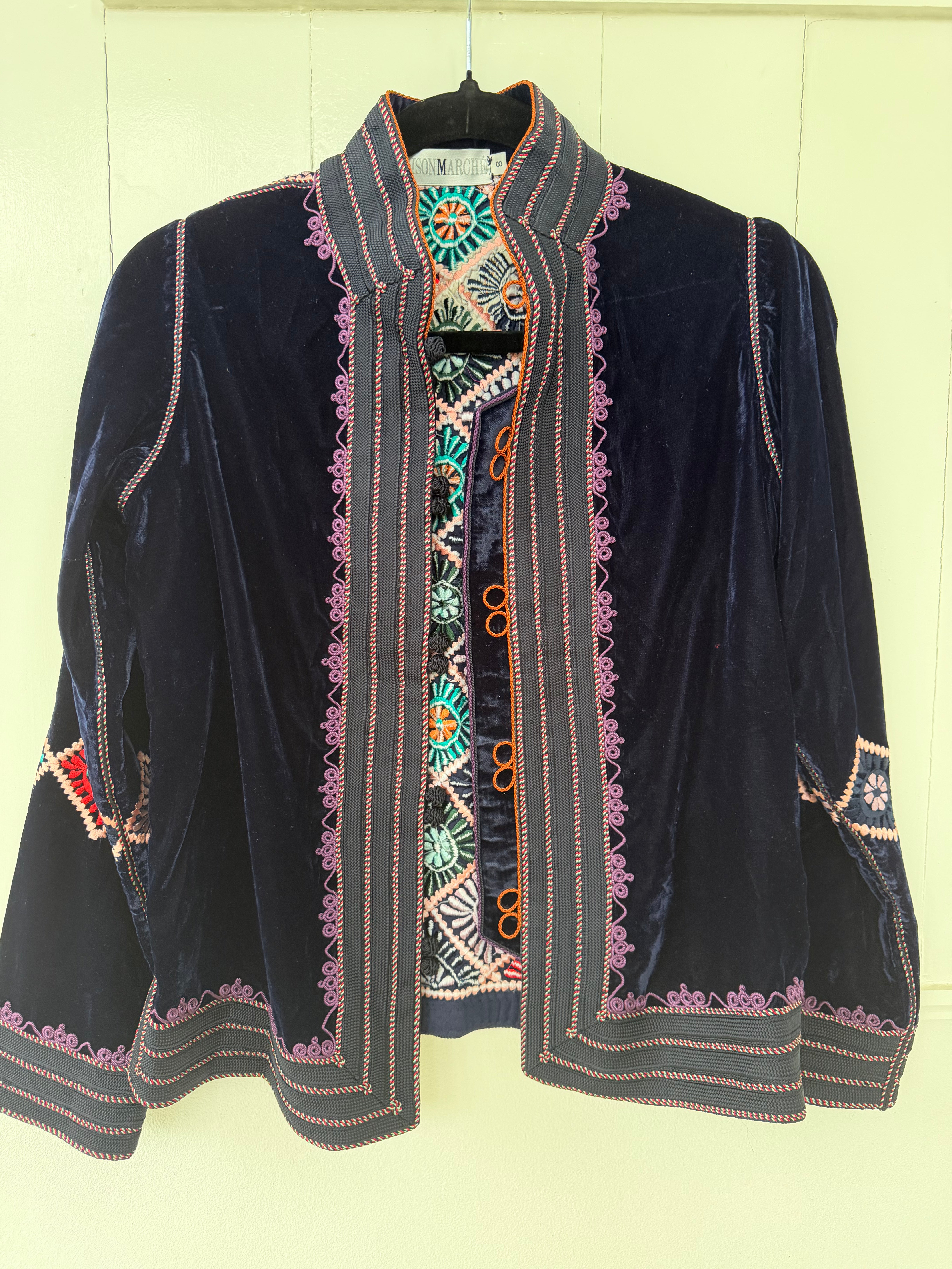 Lightweight velvet dark purple jacket w embroidery