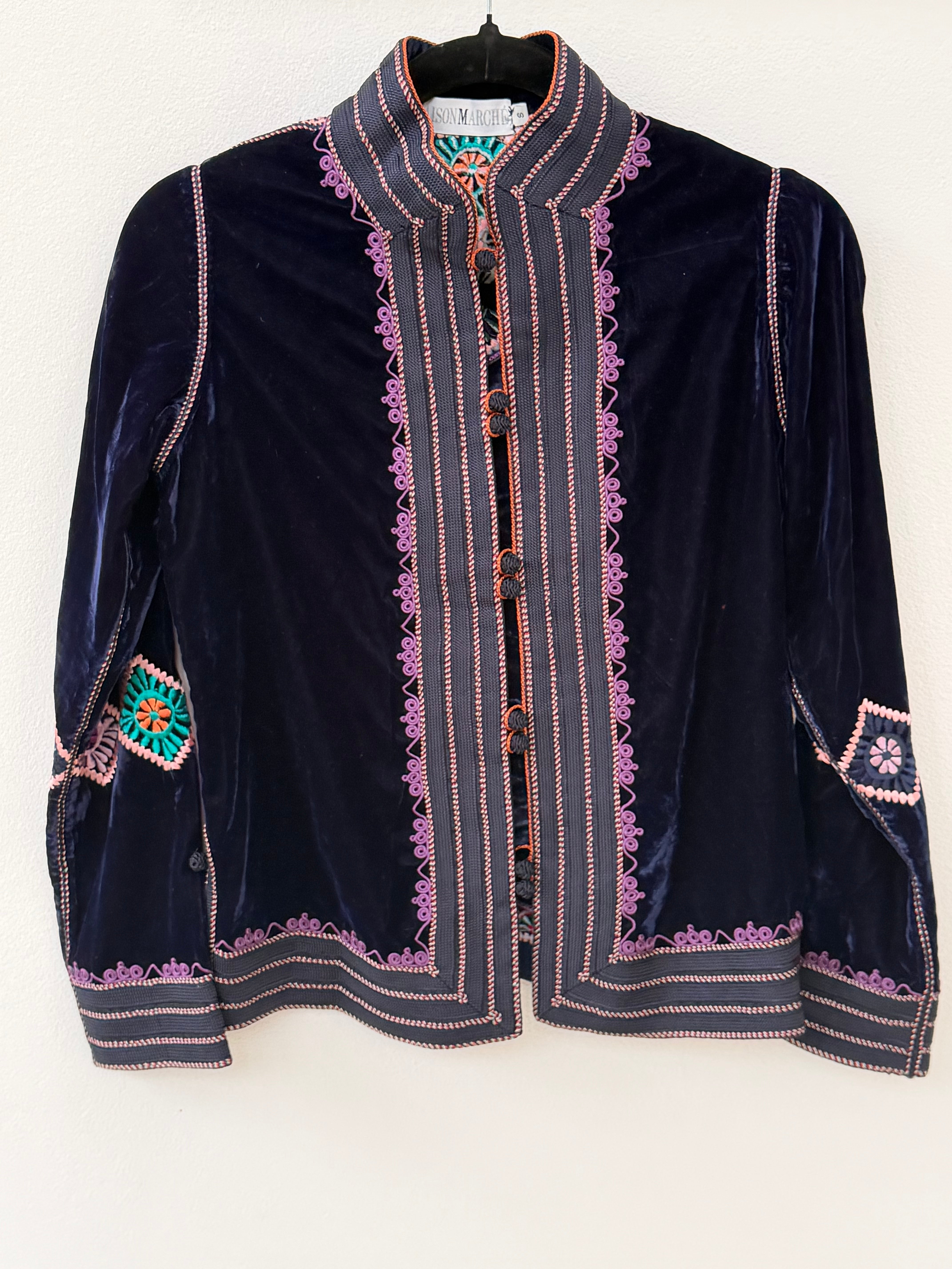 Lightweight velvet dark purple jacket w embroidery