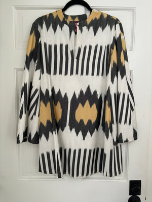 PLAJ DRESS - WHITE/BLACK ETHNIC MOTIF