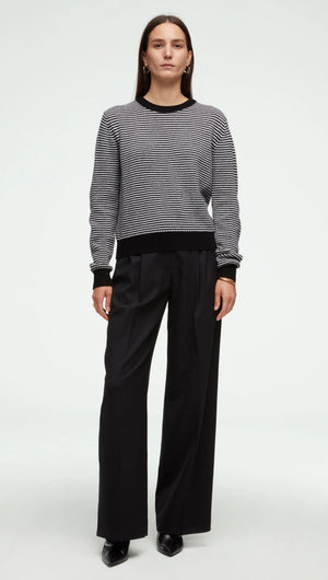 Striped Crewneck Sweater in Wool-Cashmere-Ivory/Black