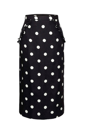 MILA PENCIL SKIRT -Black w white dots