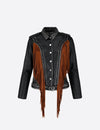 GEOVANA leather studded jacket with fringe