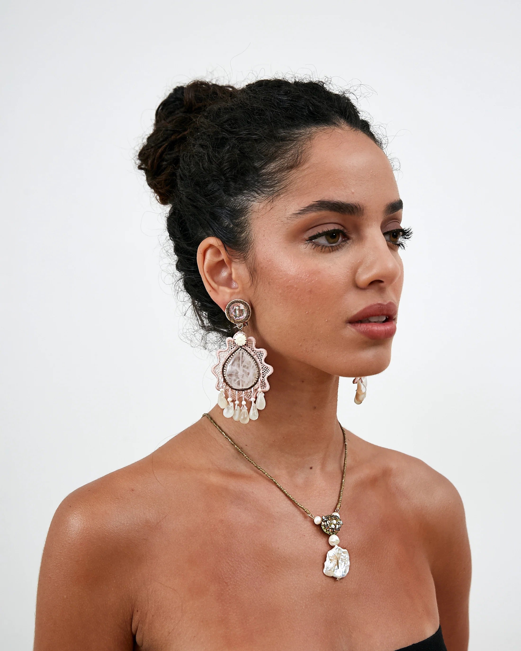 LACE PINK QUARTZ EARRINGS