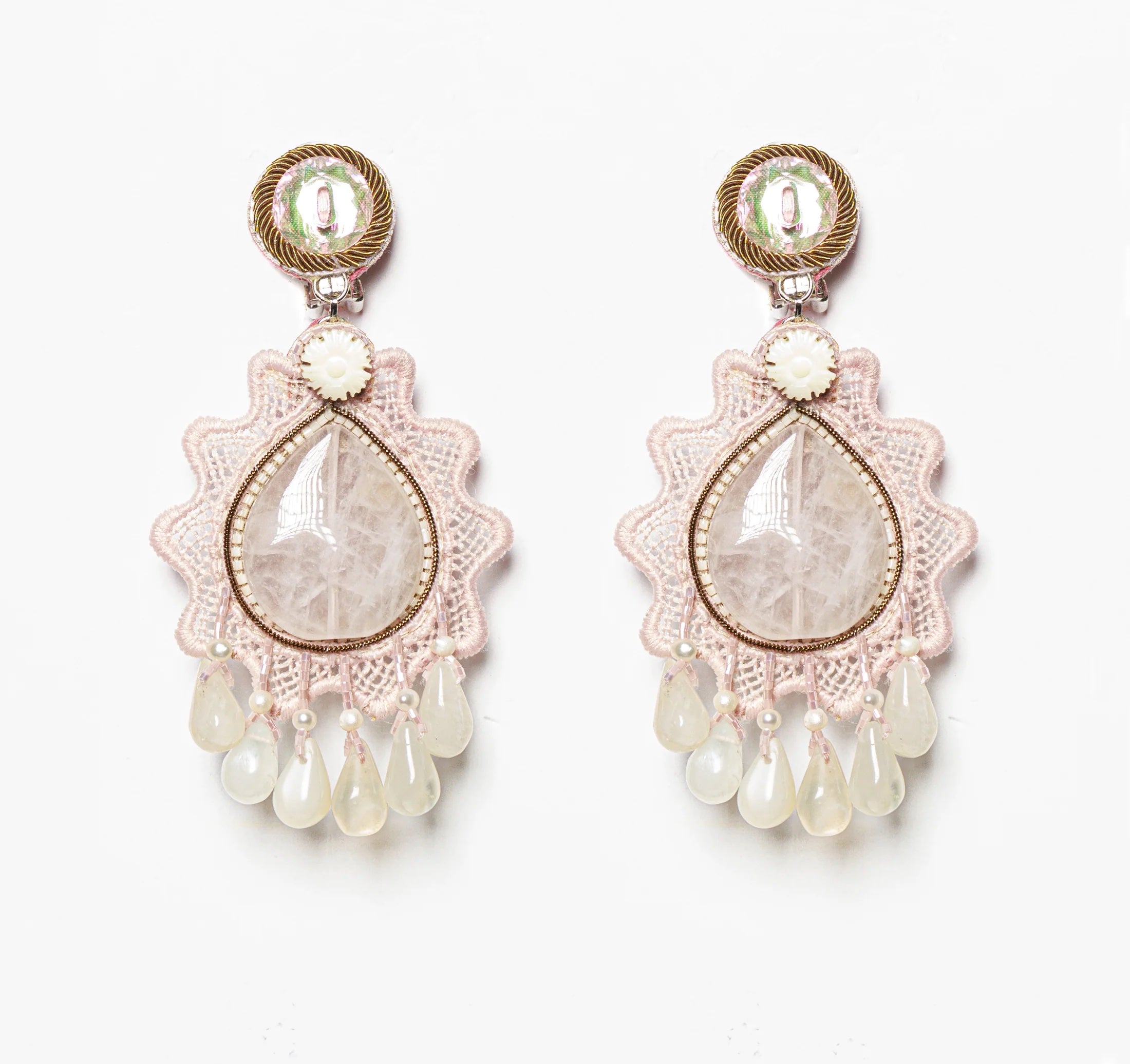 LACE PINK QUARTZ EARRINGS