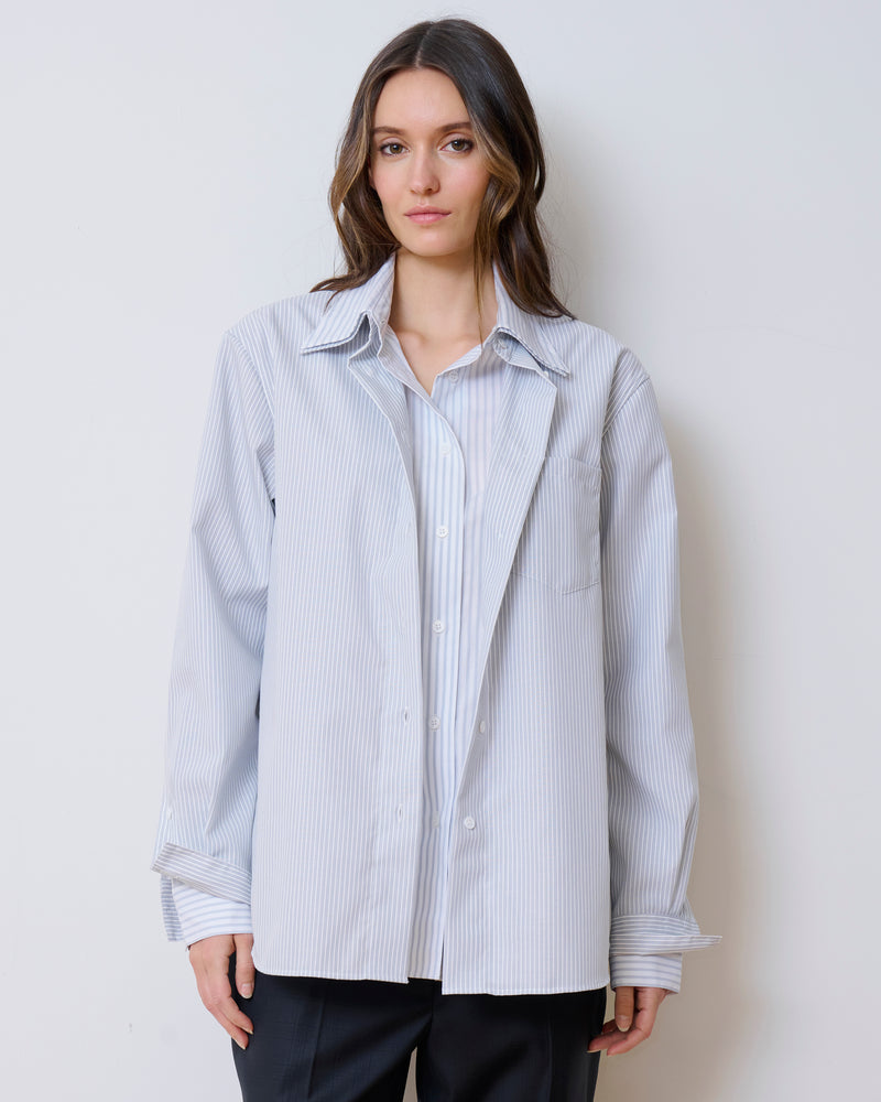 The Double Shirt- Grey Pinstripe