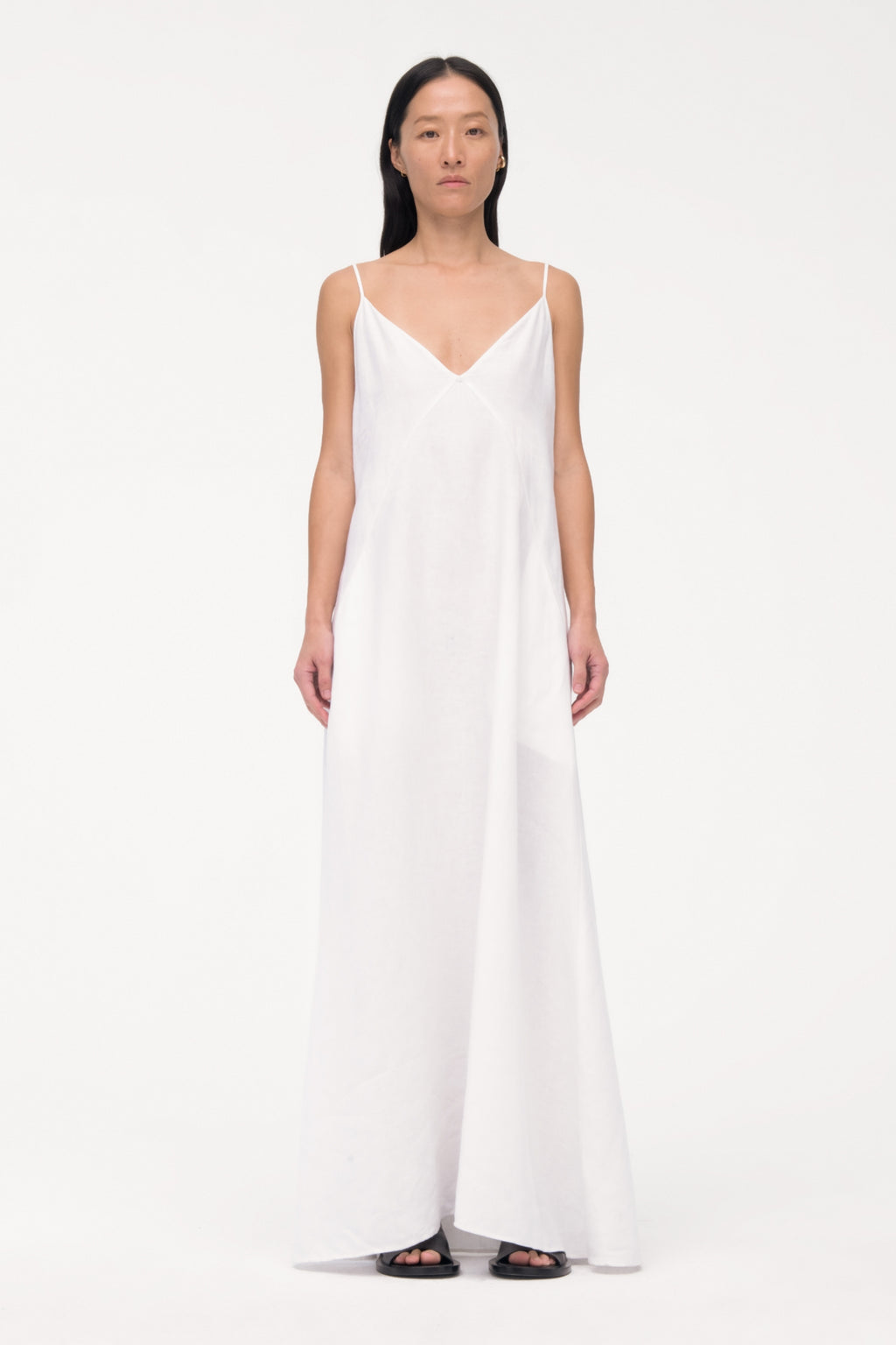 Seamed Slip Dress  - Linen - White