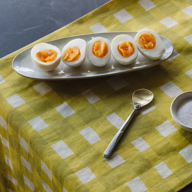Yellow Cross Hatch Lavender Trim Table Runner