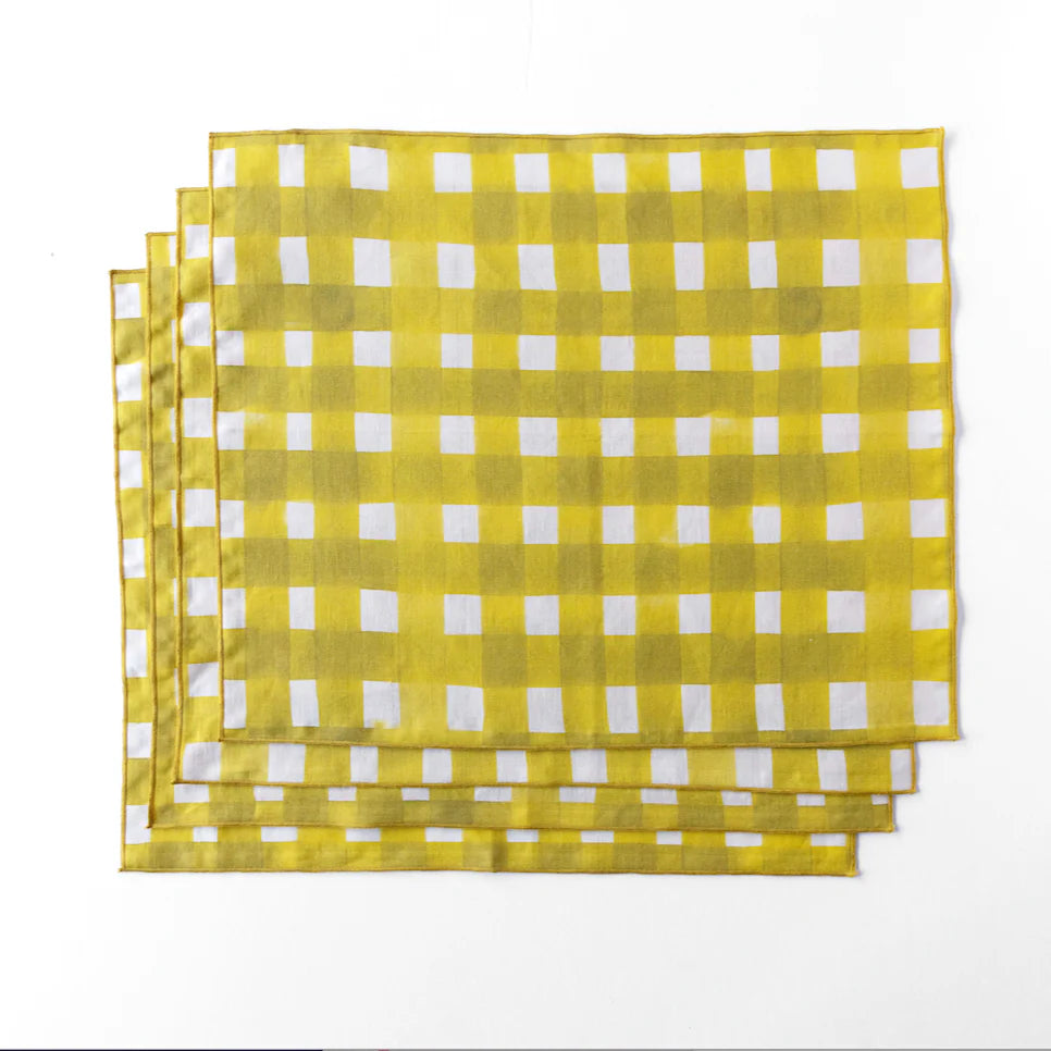 Yellow Cross Hatch Placemats with Lavender Trim - Set of 4