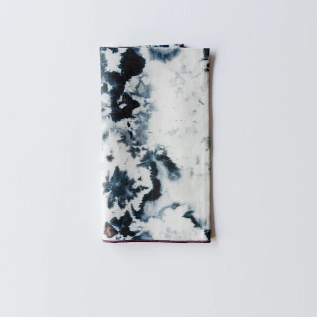 Grey Marble Napkins with Maroon Trim - Set of 4