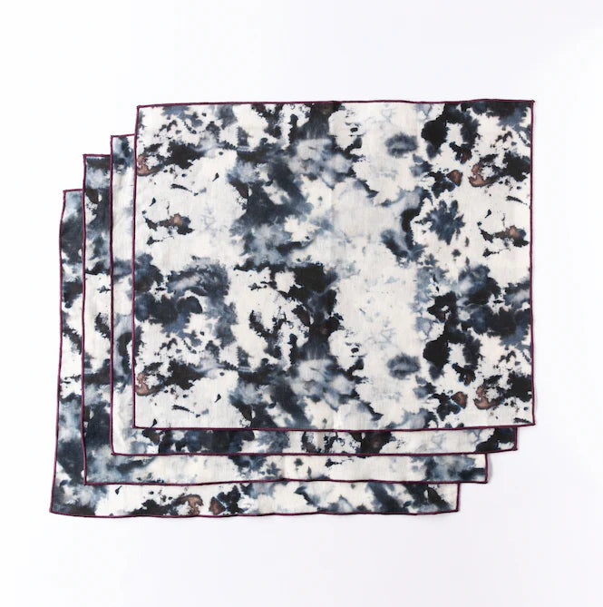 Grey Marble Placemats with Maroon Trim - Set of 4