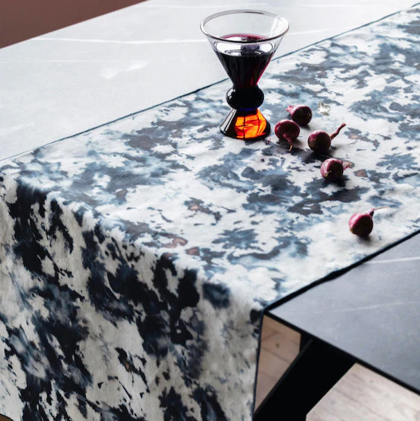Grey Marble Maroon Trim Table Runner