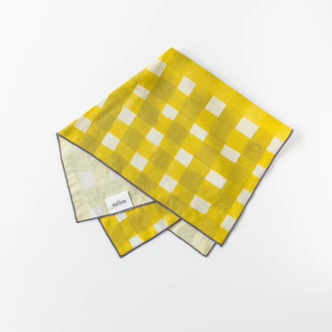 Yellow Cross Hatch Napkins with Lavender Trim - Set of 4