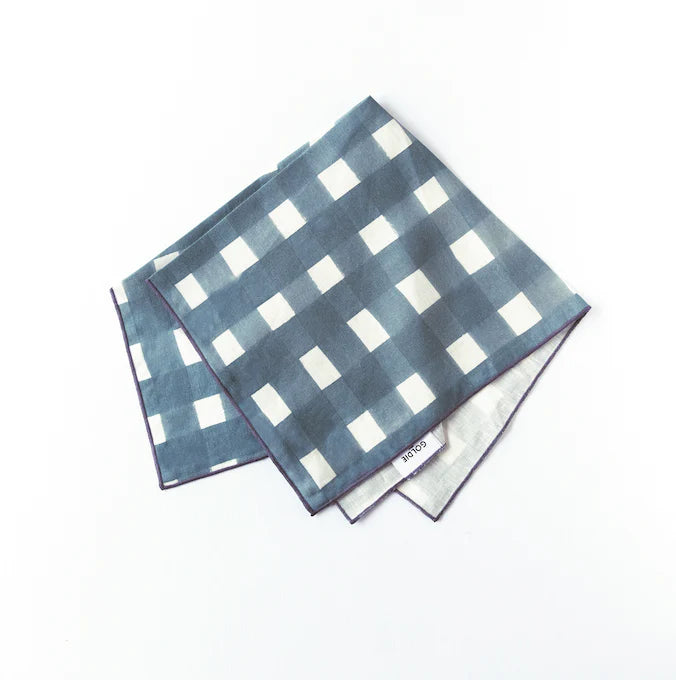 Blue Cross Hatch Napkins with Lavender Trim - Set of 4