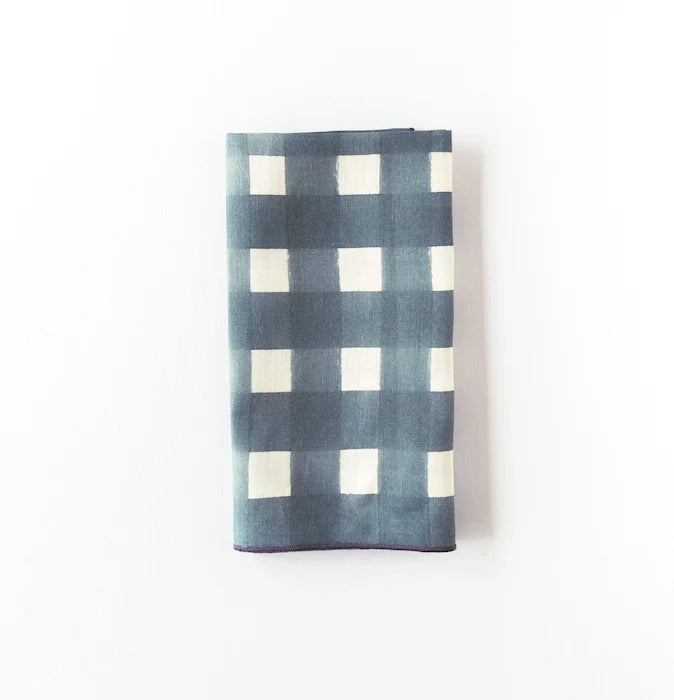 Blue Cross Hatch Napkins with Lavender Trim - Set of 4