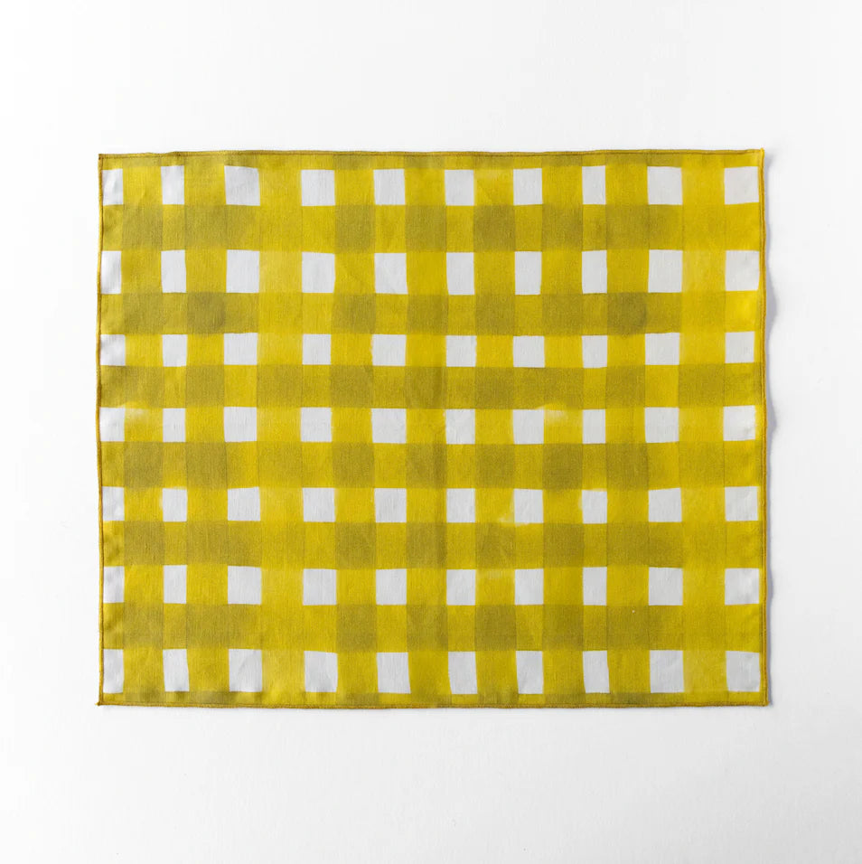 Yellow Cross Hatch Placemats with Lavender Trim - Set of 4