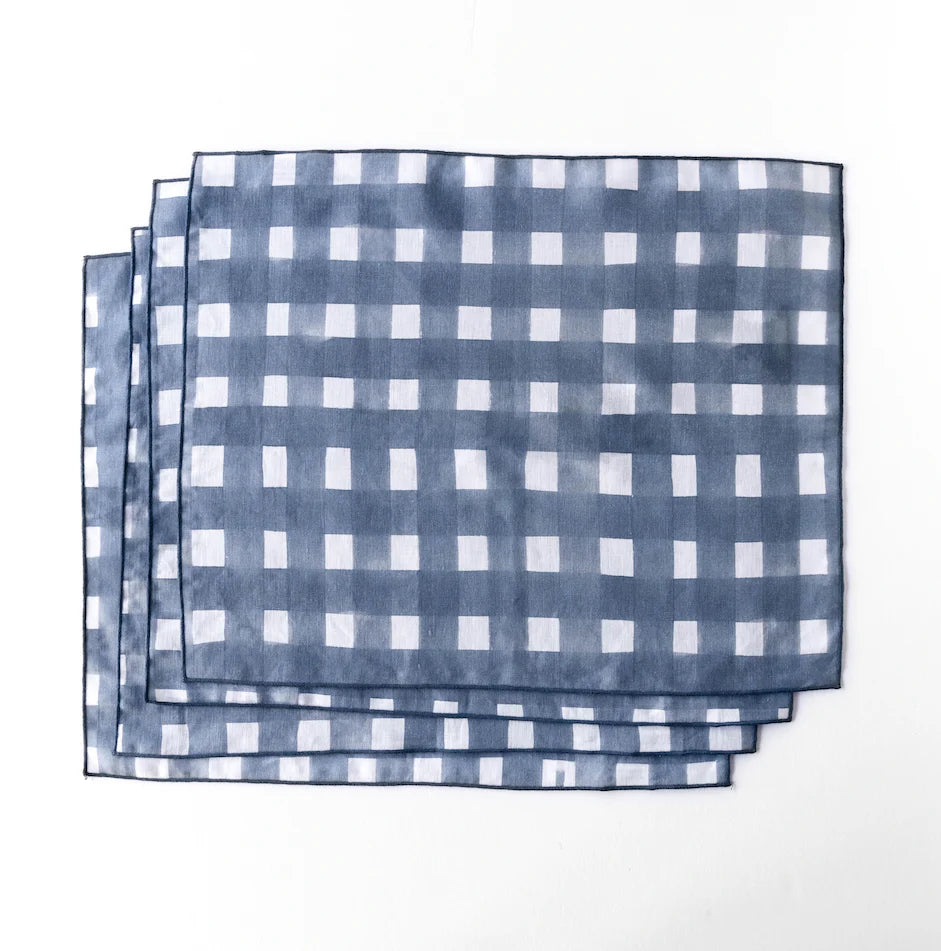 Blue Cross Hatch Placemats with Lavender Trim - Set of 4