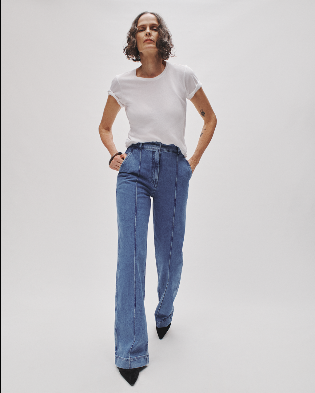 High Waisted Denim Trouser - Light Blue Wash