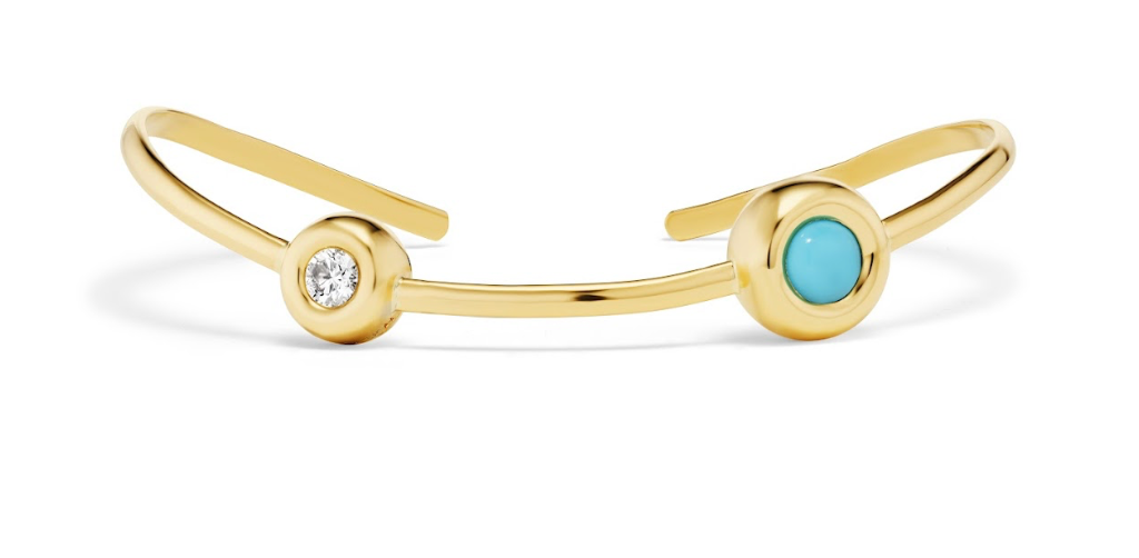 WAVE CUFF WITH DIAMOND & TURQUOISE