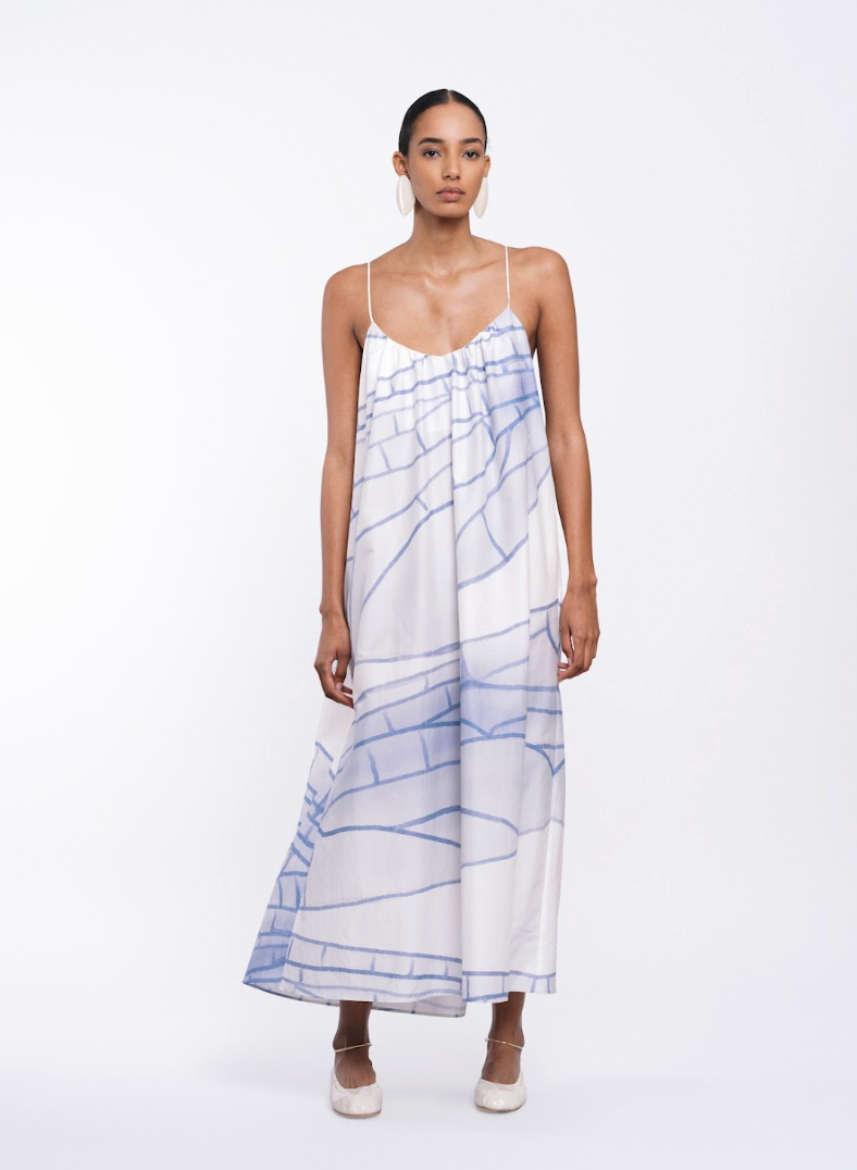 CARLA DRESS - OFF WHITE / BLUE