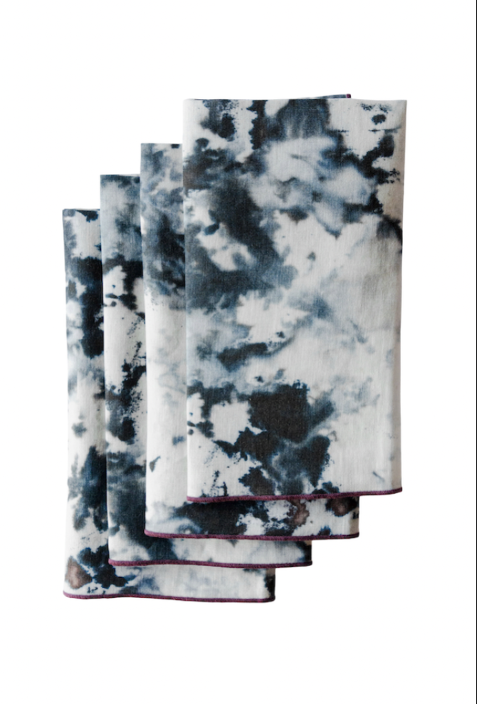 Grey Marble Napkins with Maroon Trim - Set of 4