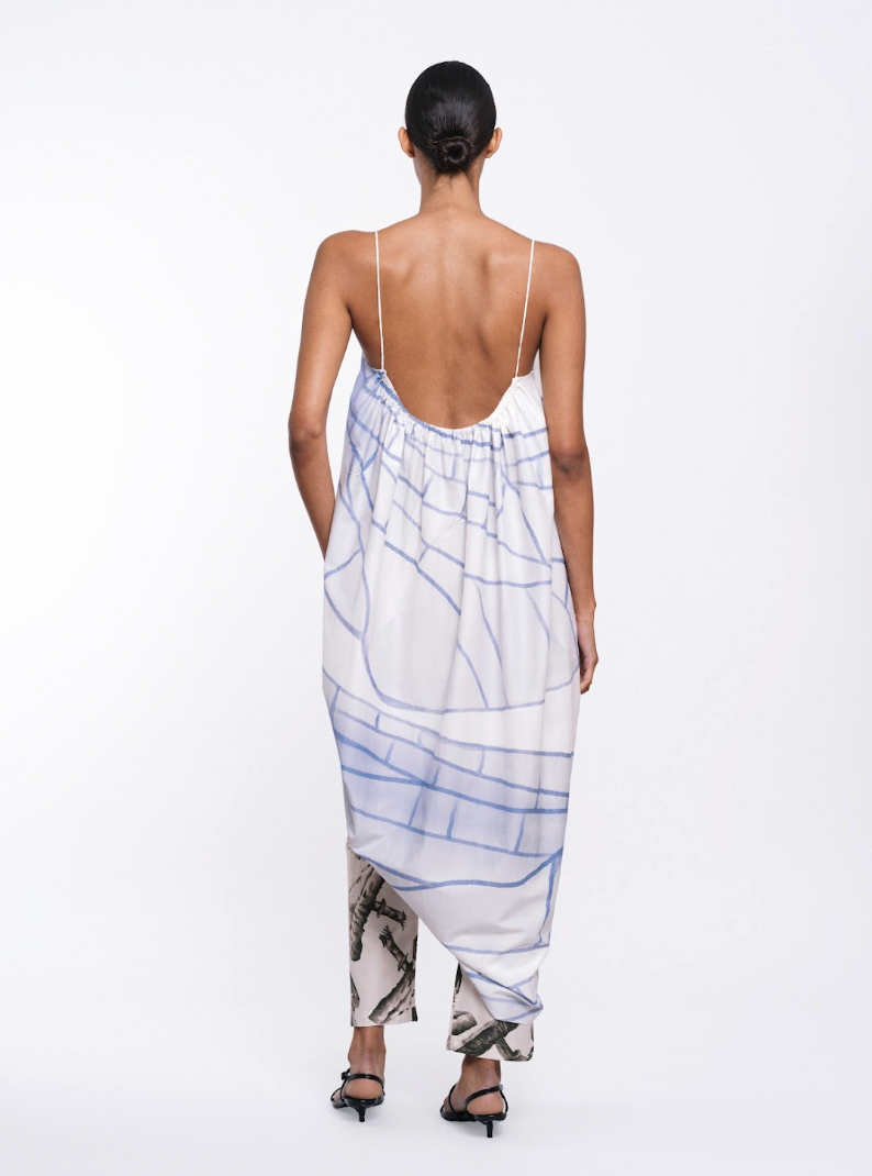 CARLA DRESS - OFF WHITE / BLUE