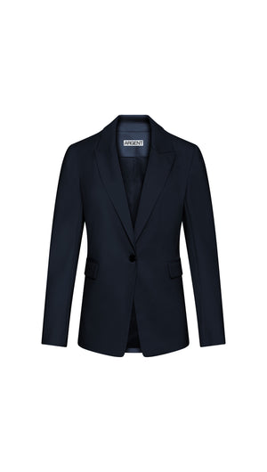 Single Button Blazer in Seasonless Wool -Navy