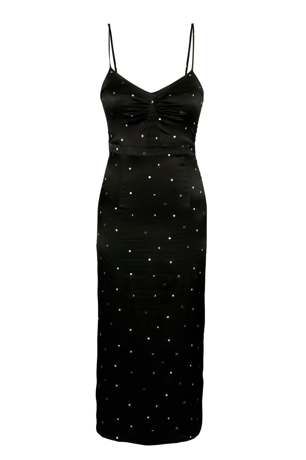 Laura Dress - Stretch Silk Black w Dots