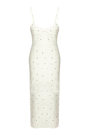 Laura Dress - Stretch Silk Ivory w dots