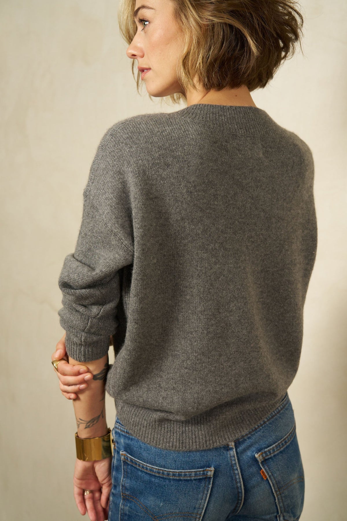 The Chunky V sweater in Mid-Grey by Betty & George