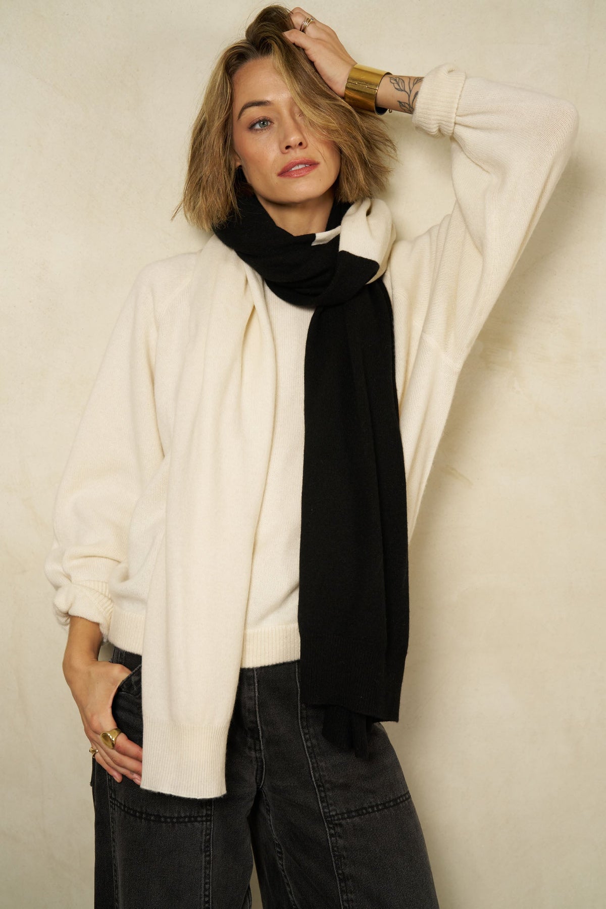 The Scarf in Black/Chalk by Betty & George