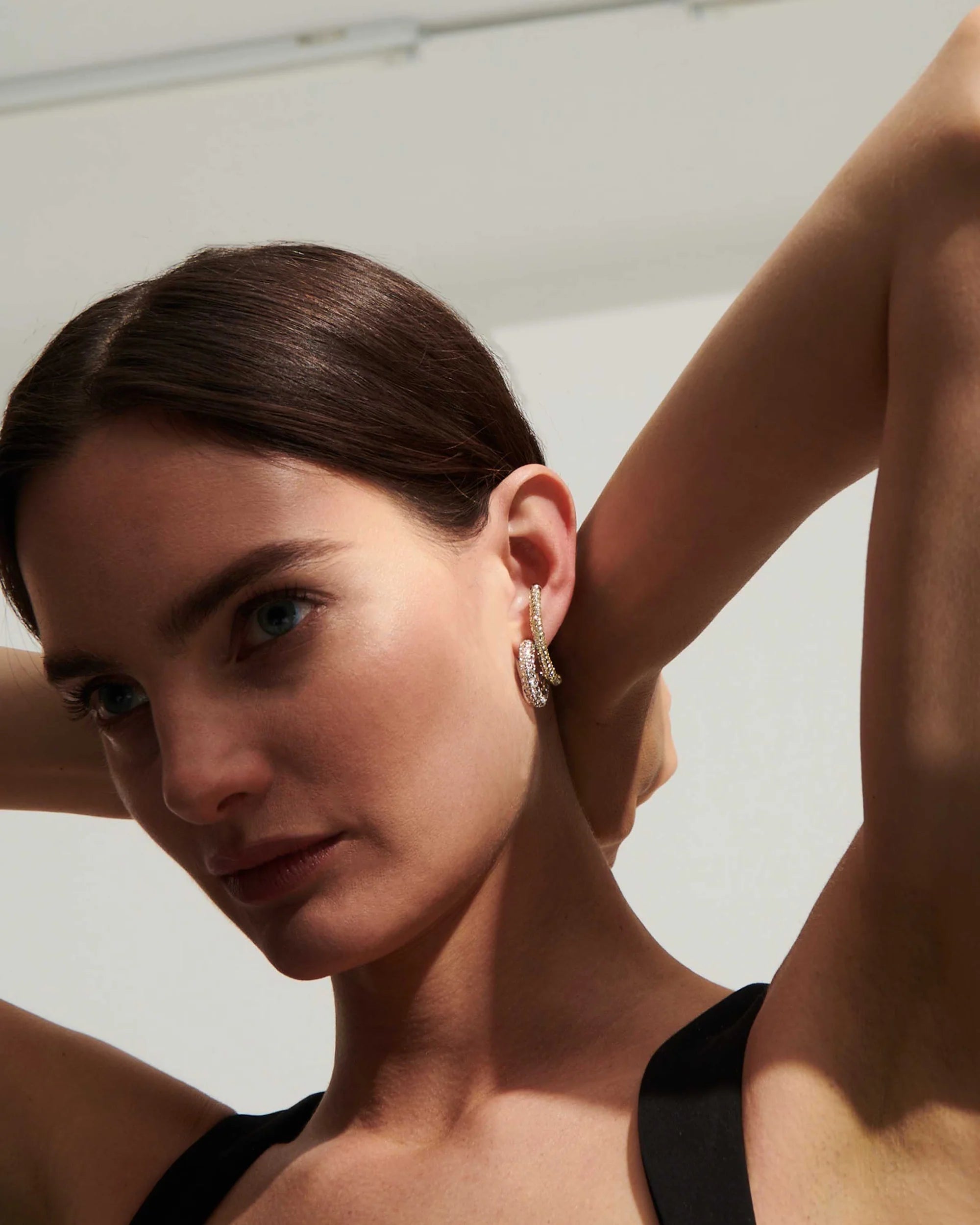 MARISA PAVE 2 TONE HOOP EARRINGS