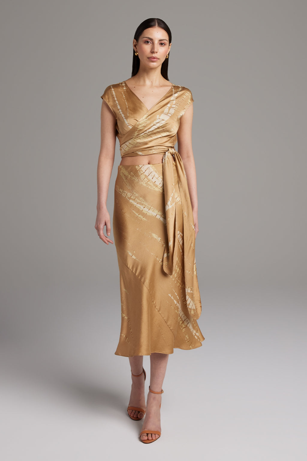 Tie Dye Bias Midi Skirt - Gold