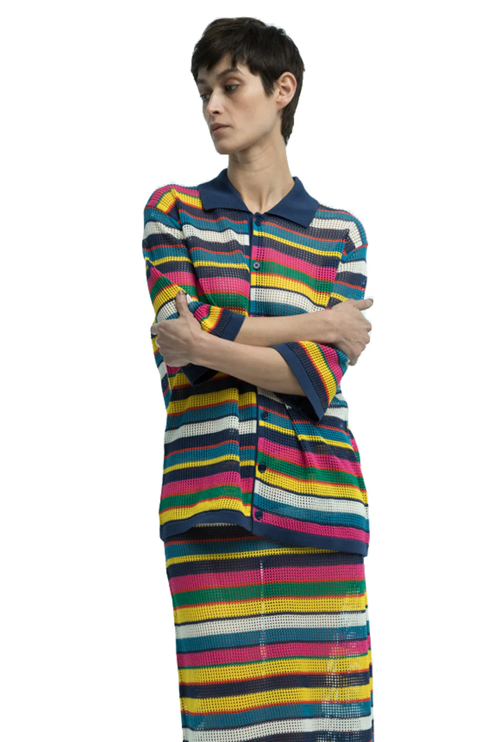 Rell Mesh Stitch Stripe Cardigan