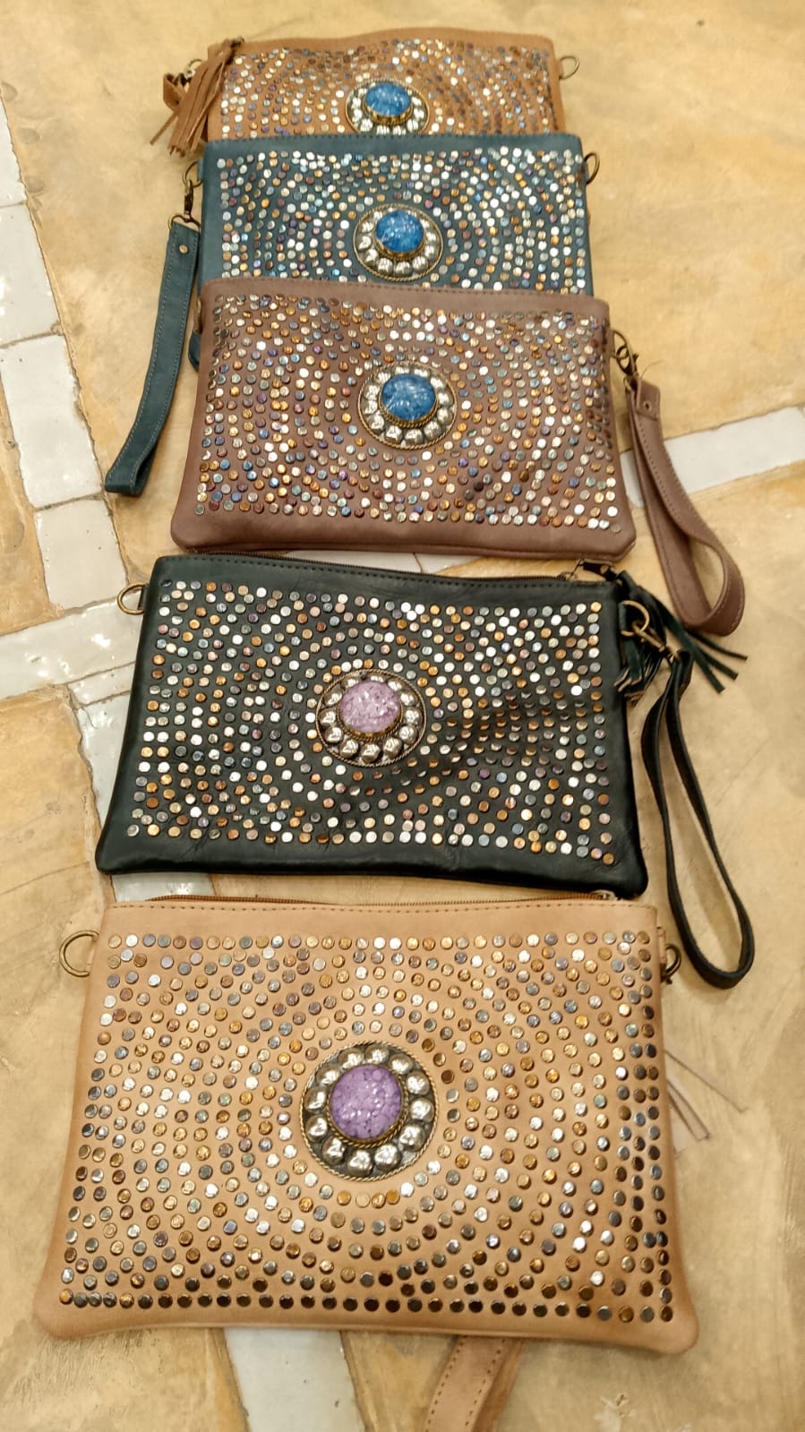 MOROCCAN zip leather clutch with messanger strap