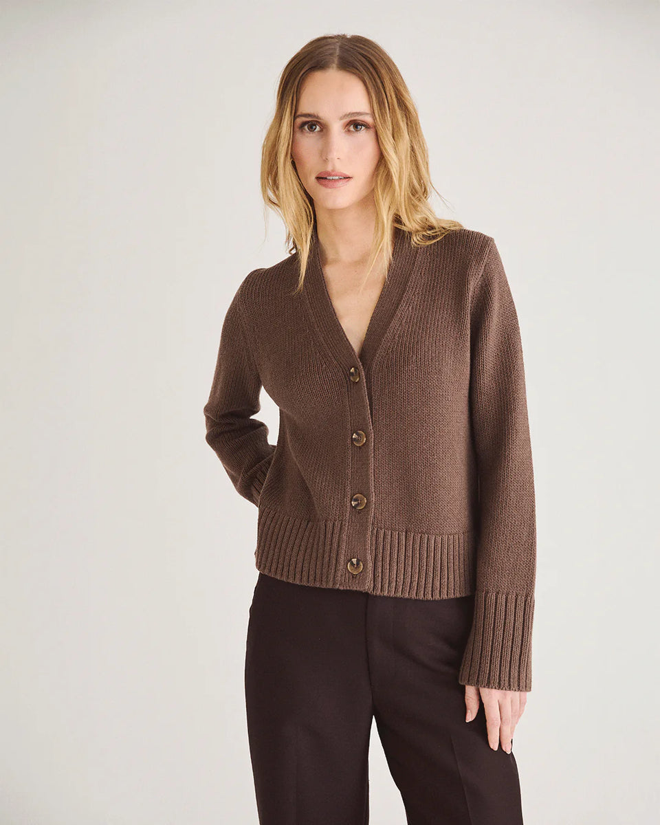 トップス ENNOY BUTTON CARDIGAN BROWN The Ellis Cotton Cardigan - Cocoa Heather