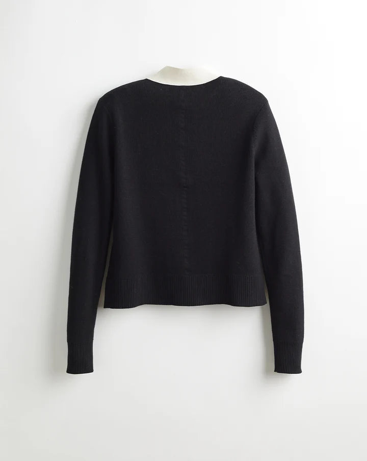 The Perry Tipped Cotton Cardigan - Black/Ivory
