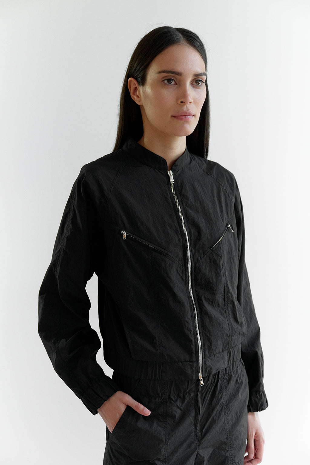 Japanese Eco Nylon Sofiya Bomber Jacket Black