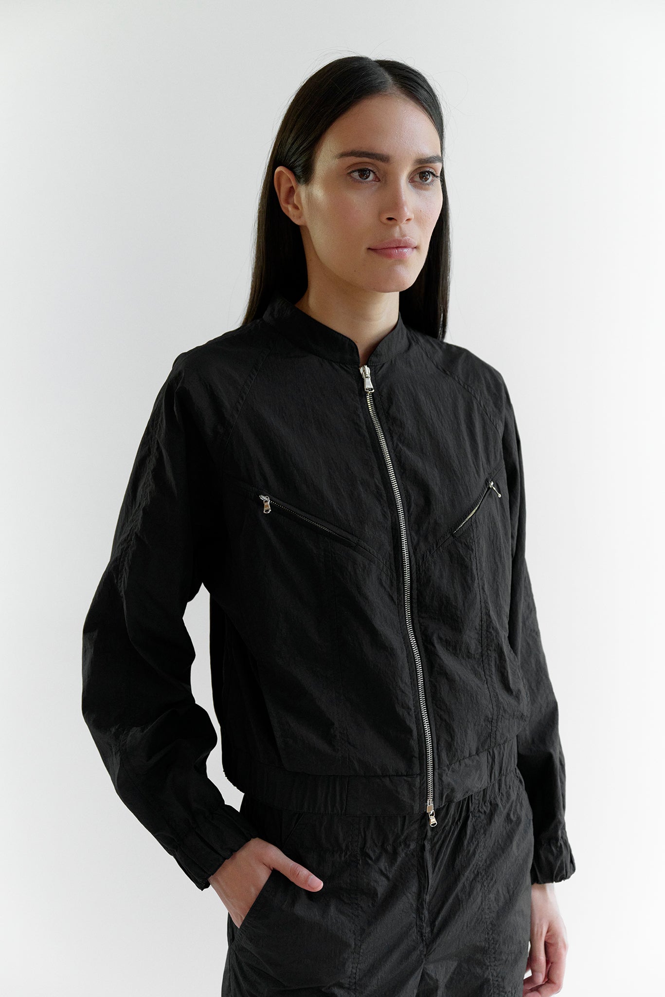 Sofiya Japanese Eco Nylon Bomber Jacket - Black
