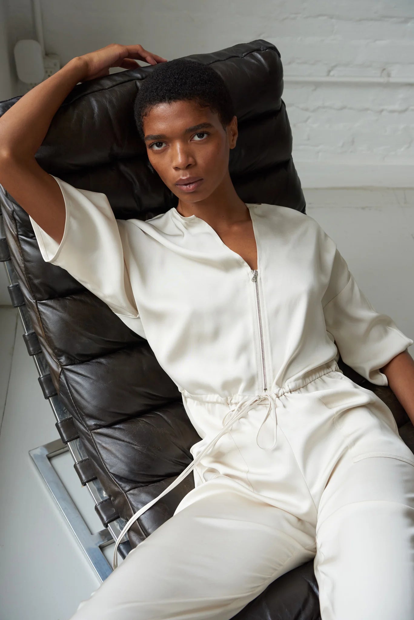 Karla Kimono Sleeve Satin Jumpsuit - Ivory