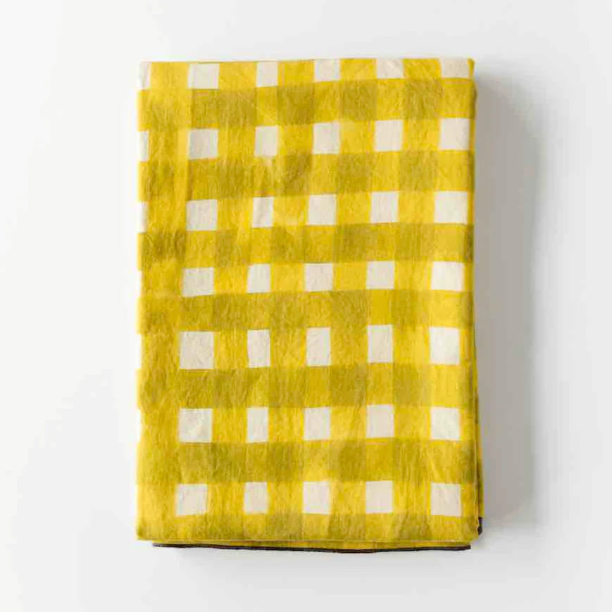 Yellow Cross Hatch Lavender Trim Tablecloth