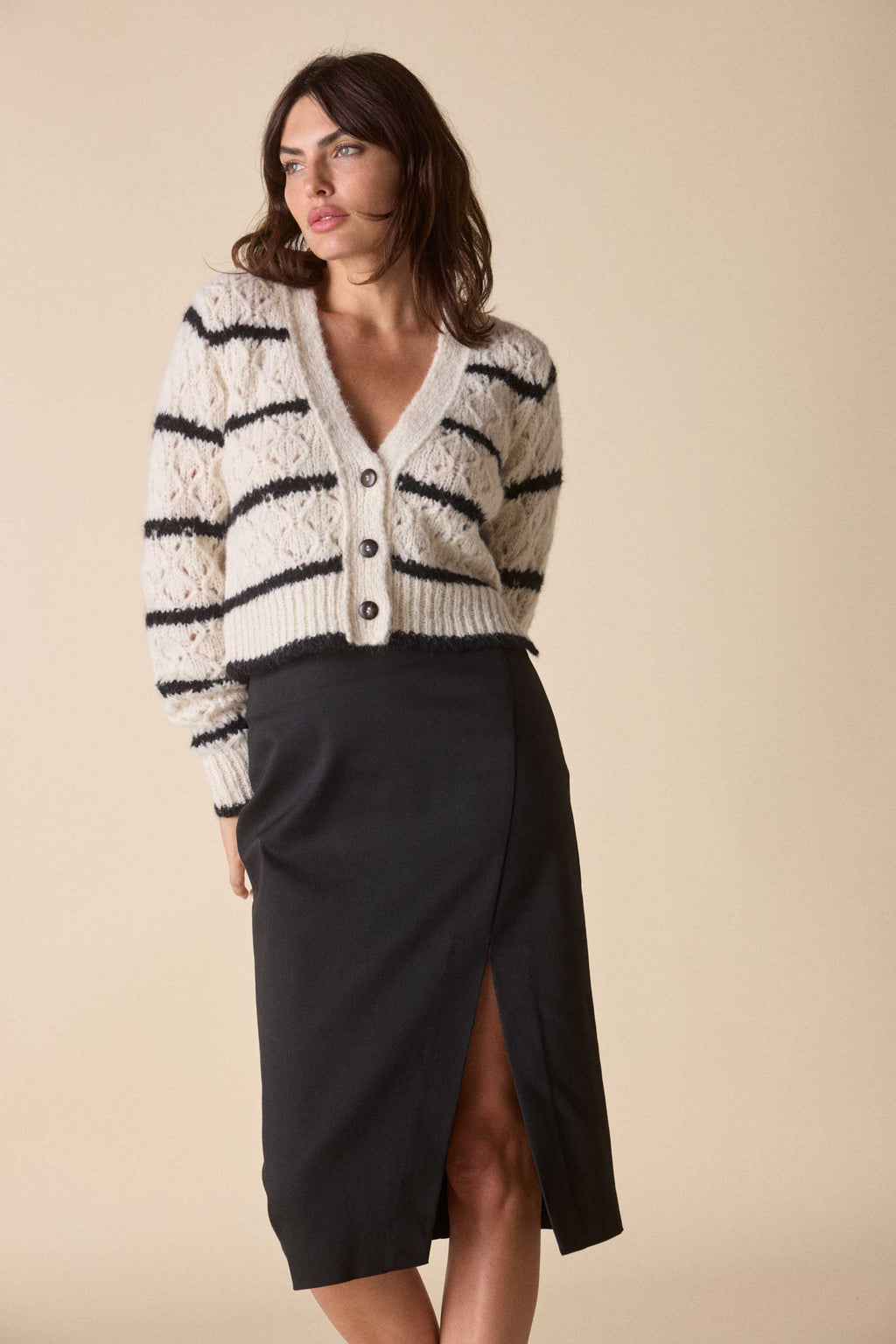 STRIPED TRELLIS CARDIGAN