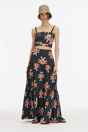 BALO SKIRT - BLACK/ORANGE SUZANI PRINT