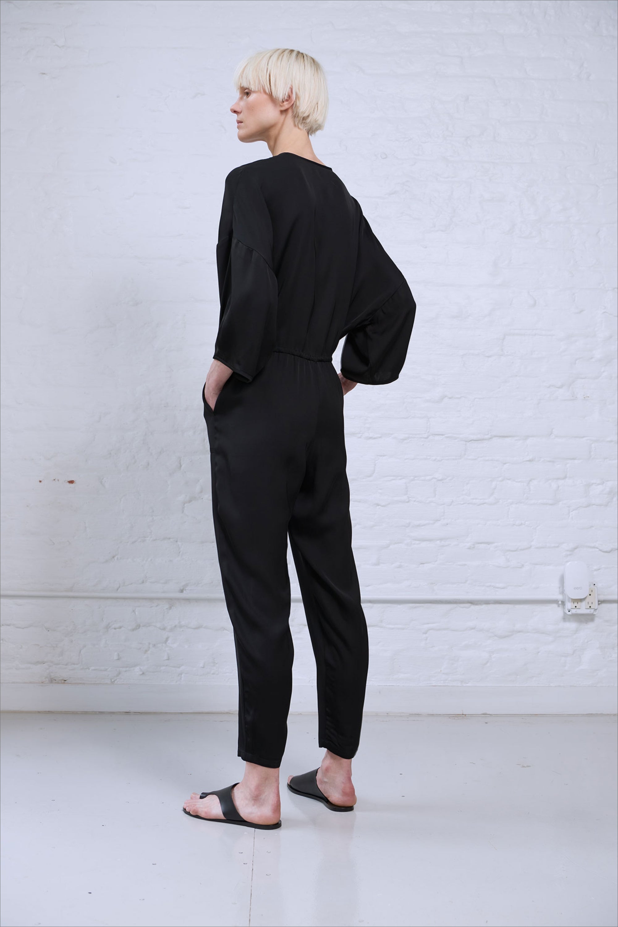 KARLA KIMONO SLEEVE SATIN JUMPSUIT - BLACK