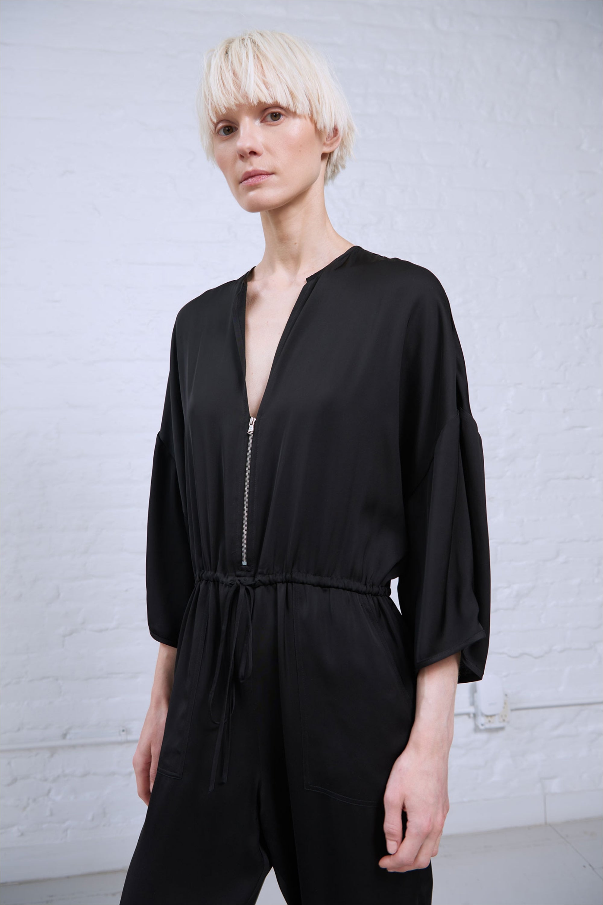 KARLA KIMONO SLEEVE SATIN JUMPSUIT - BLACK