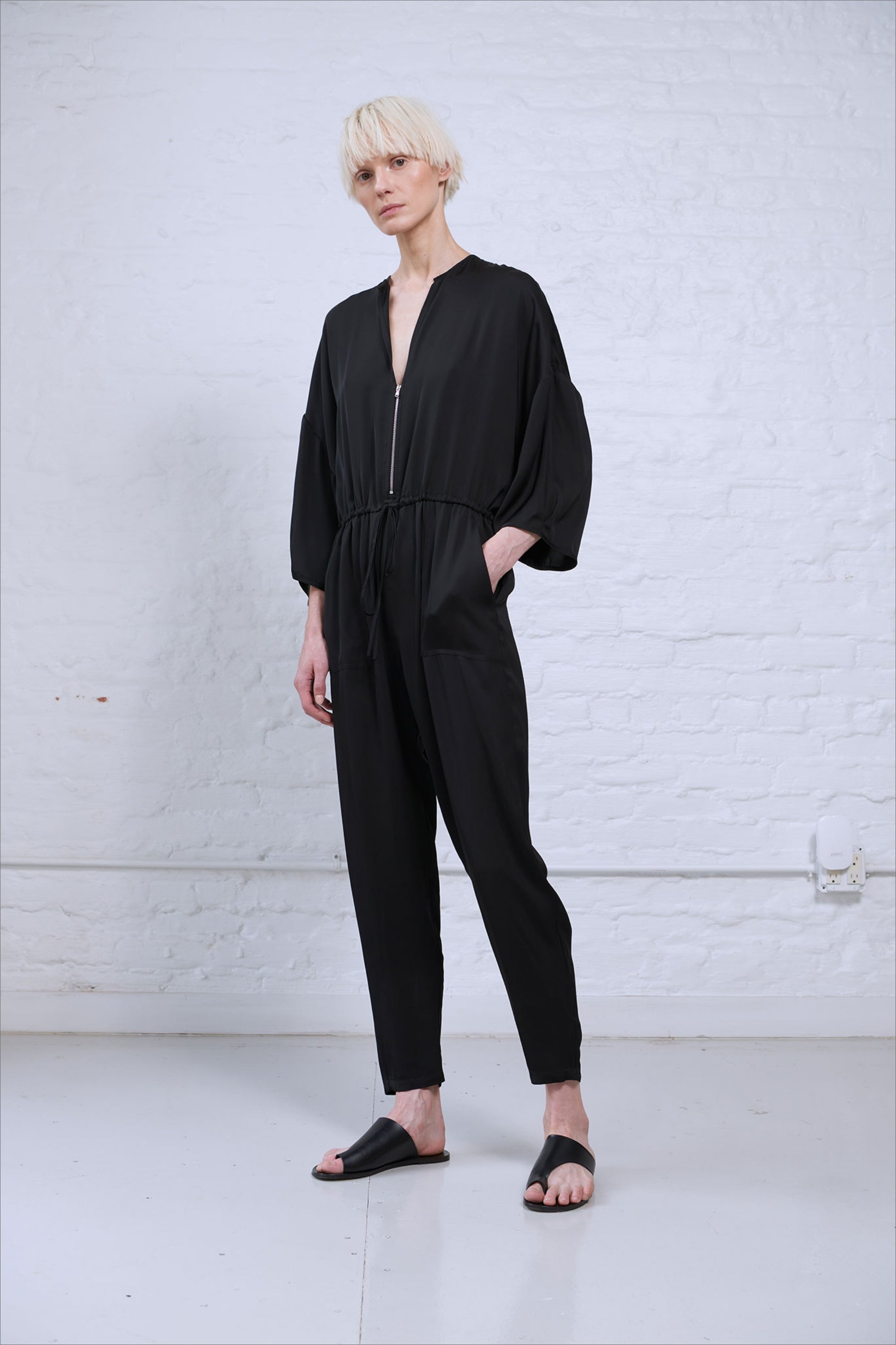 KARLA KIMONO SLEEVE SATIN JUMPSUIT - BLACK