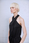 ANNA HALTER NECK SATIN JUMPSUIT - BLACK