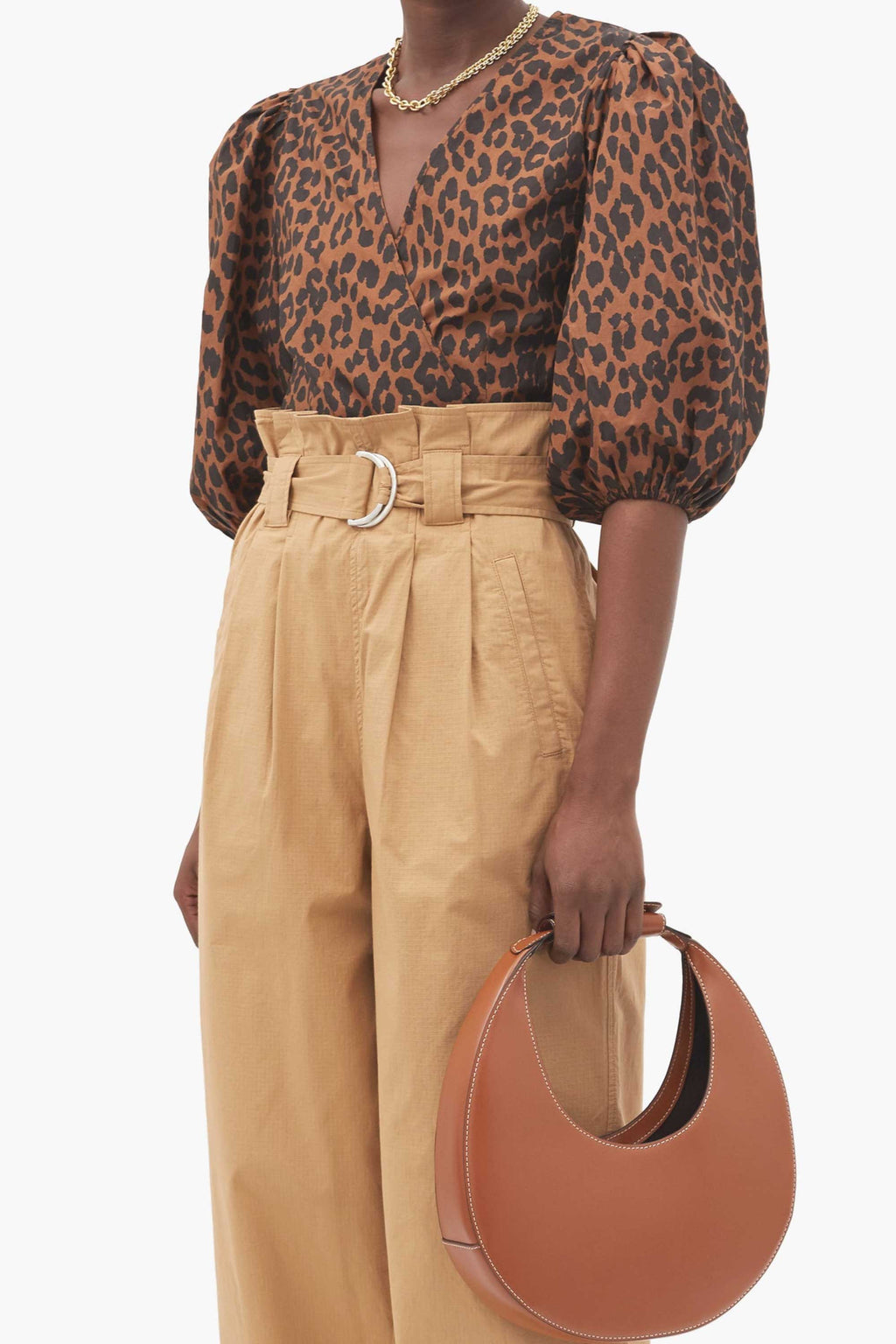 PUFF SLEEVE WRAP BLOUSE - TOFFEE LEOPARD